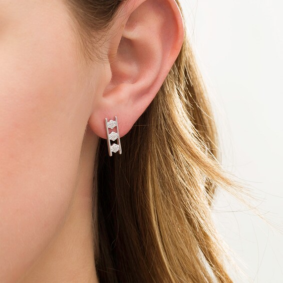 0.25 CT. T.W. Composite Diamond Linear Three Stone Station Drop Earrings in 10K Gold