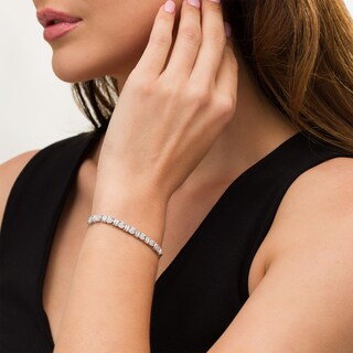 0.10 CT. T.W. Baguette and Round Diamond Alternating Bolo Bracelet in Sterling Silver - 9.5"