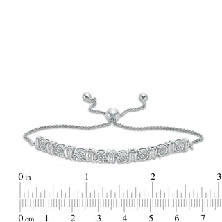 0.10 CT. T.W. Baguette and Round Diamond Alternating Bolo Bracelet in Sterling Silver - 9.5"