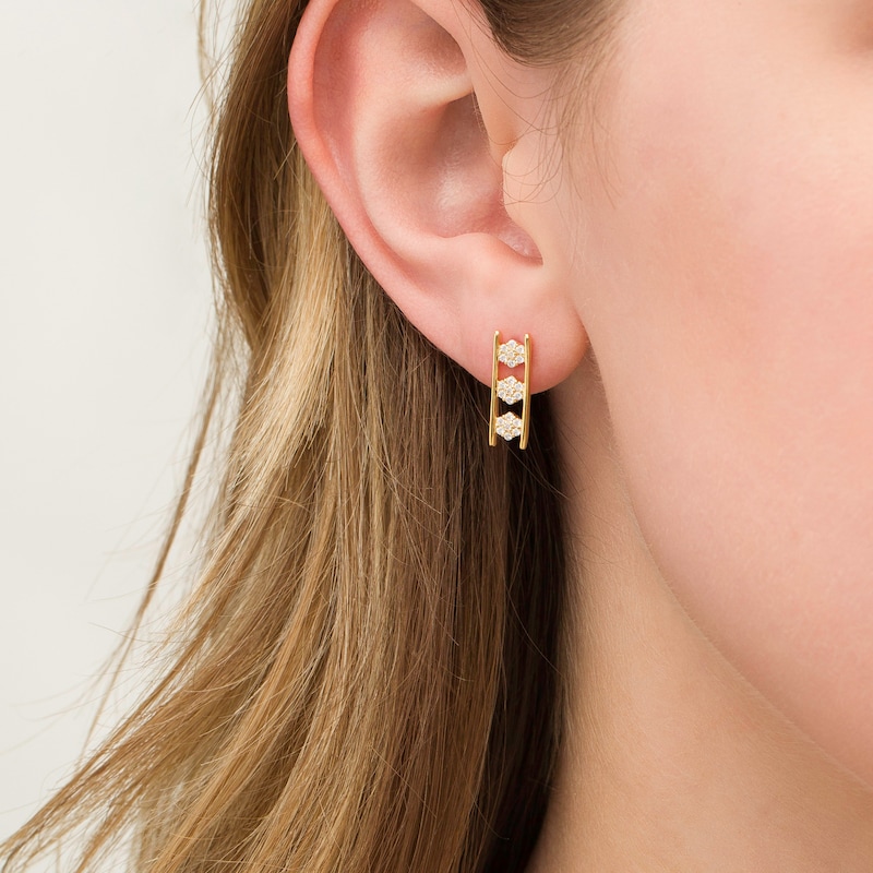 Main Image 2 of 0.25 CT. T.W. Composite Diamond Linear Three Stone Station Drop Earrings in 10K Gold