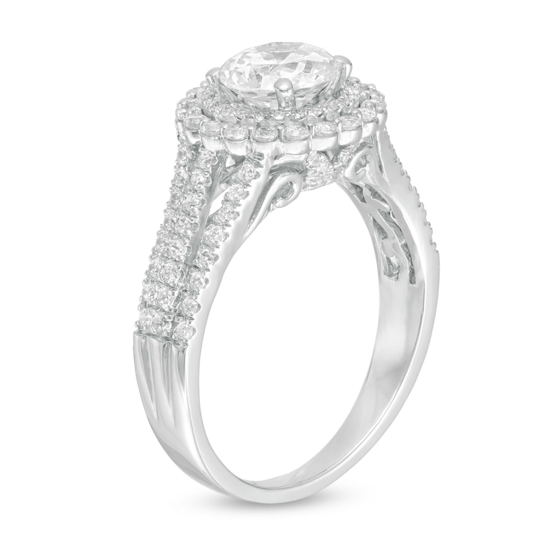 1.58 CT. T.W. Diamond Frame Multi-Row Split Shank Engagement Ring in 10K White Gold