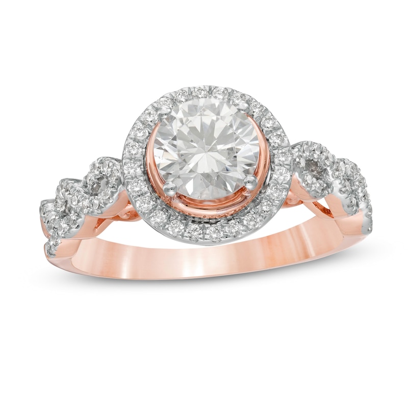 Main Image 1 of 1.37 CT. T.W. Diamond Frame Twist Shank Engagement Ring in 10K Rose Gold