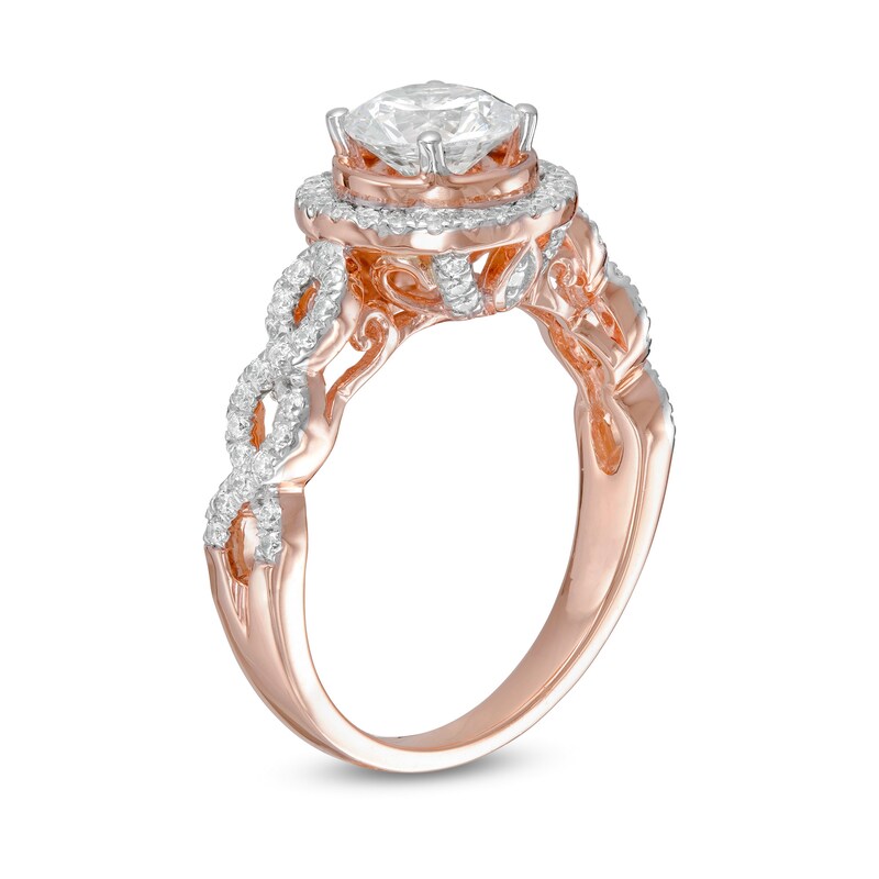 Main Image 3 of 1.37 CT. T.W. Diamond Frame Twist Shank Engagement Ring in 10K Rose Gold