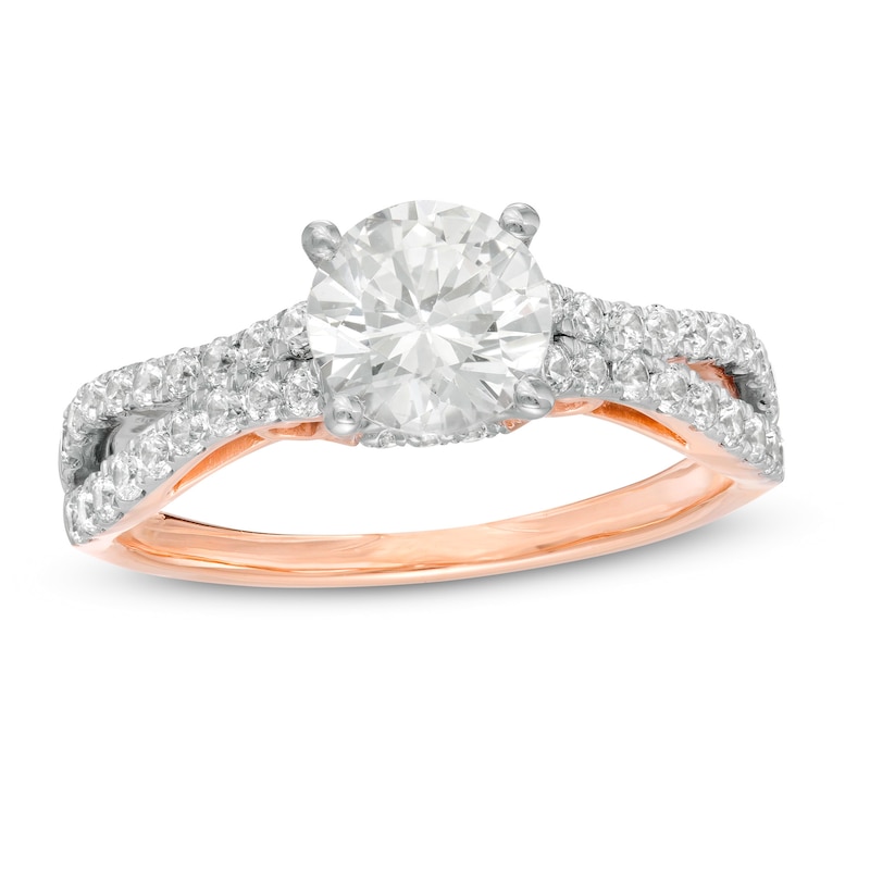 1.45 CT. T.W. Diamond Curvy Split Shank Engagement Ring in 10K Rose Gold