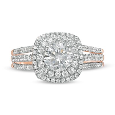 1.29 CT. T.W. Diamond Double Cushion Frame Engagement Ring in 10K Rose Gold
