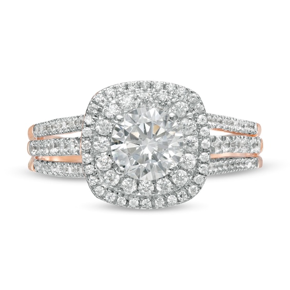 1.29 CT. T.W. Diamond Double Cushion Frame Engagement Ring in 10K Rose Gold