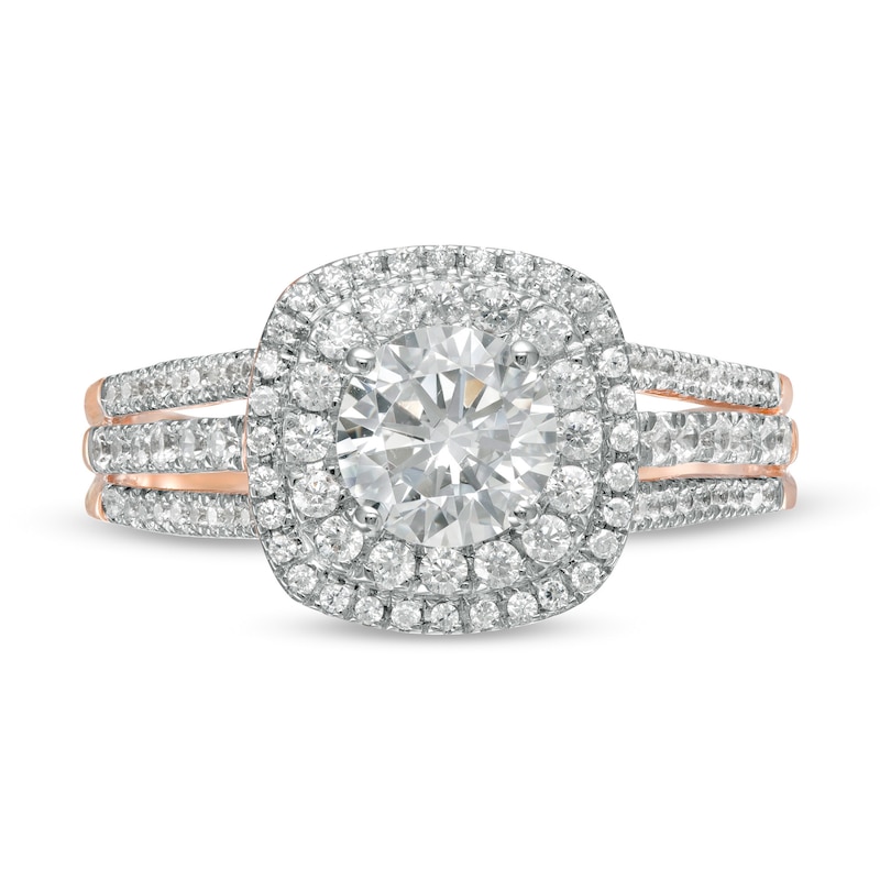 1.29 CT. T.W. Diamond Double Cushion Frame Engagement Ring in 10K Rose Gold
