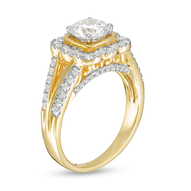 Main Image 3 of 1.45 CT. T.W. Diamond Cushion Frame Split Shank Vintage-Style Engagement Ring in 10K Gold