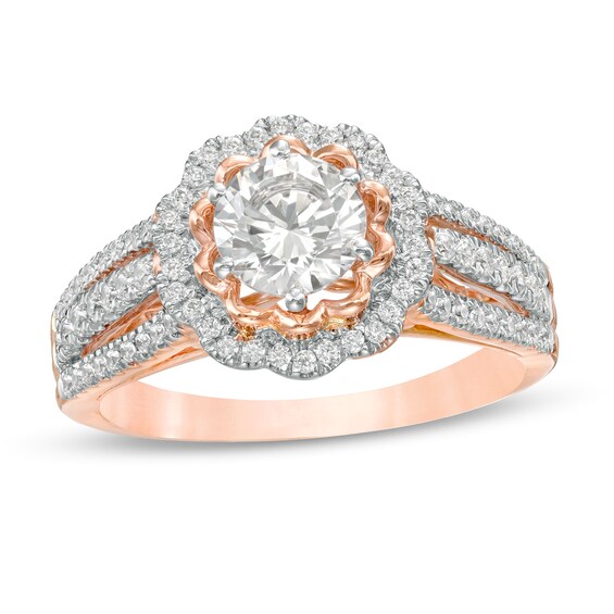 1.15 CT. T.W. Diamond Flower Frame Engagement Ring in 10K Rose Gold