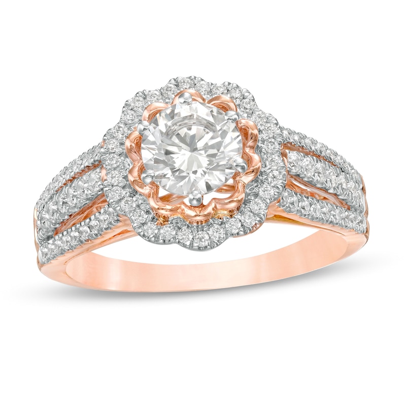 1.15 CT. T.W. Diamond Flower Frame Engagement Ring in 10K Rose Gold