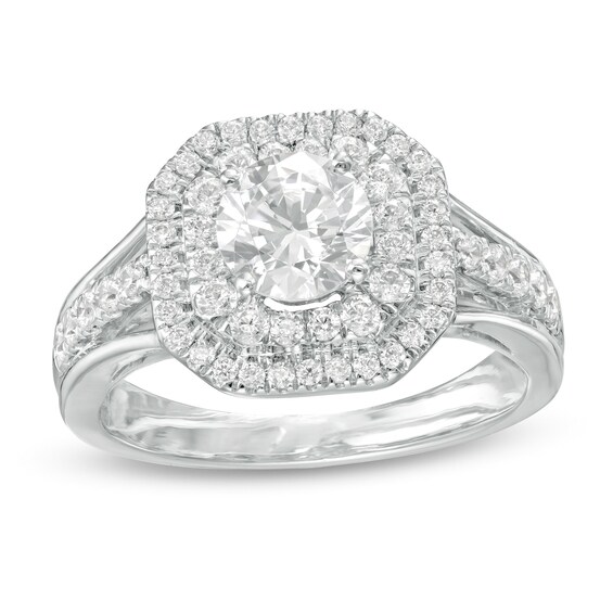 1.29 CT. T.W. Diamond Octagon Double Frame Split Shank Engagement Ring in 10K White Gold