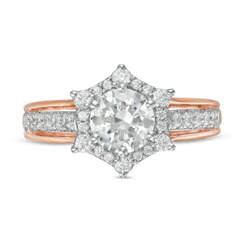 Main Image 4 of 1.58 CT. T.W. Diamond Hexagon Frame Engagement Ring in 10K Rose Gold