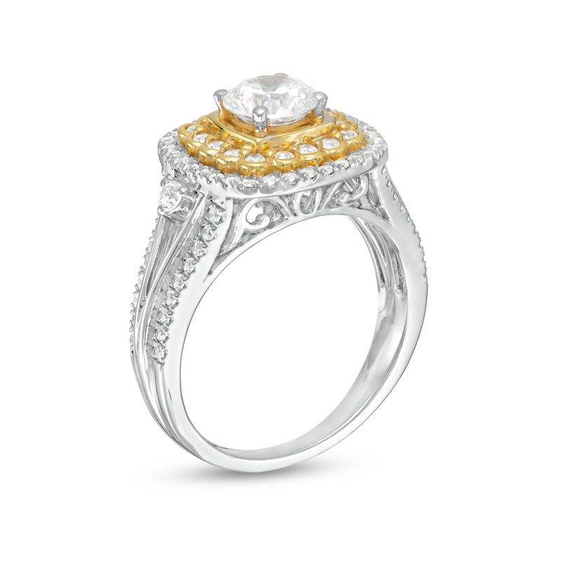 Main Image 3 of 1.29 CT. T.W. Diamond Scallop and Cushion Double Frame Split Shank Engagement Ring in 10K Two-Tone Gold