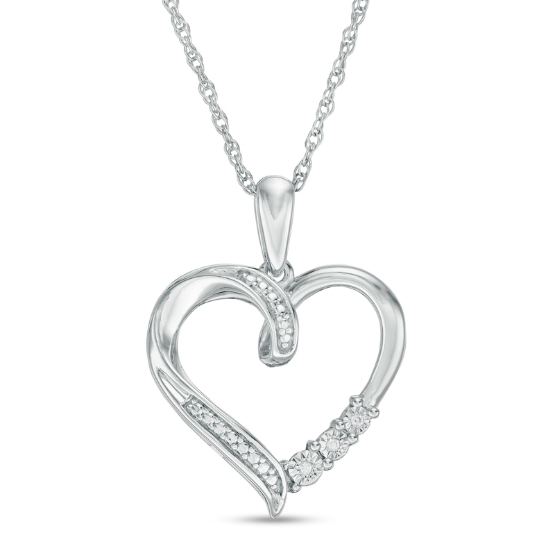 Diamond Accent Ribbon Heart Pendant in Sterling Silver|Peoples Jewellers