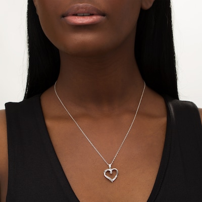 Diamond Accent Ribbon Heart Pendant in Sterling Silver