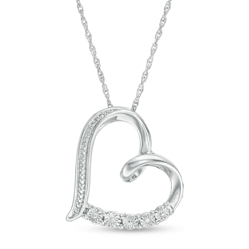Diamond Accent Tilted Ribbon Heart Pendant in Sterling Silver|Peoples Jewellers