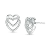 Thumbnail Image 1 of Diamond Accent Linear Double Heart Stud Earrings in Sterling Silver