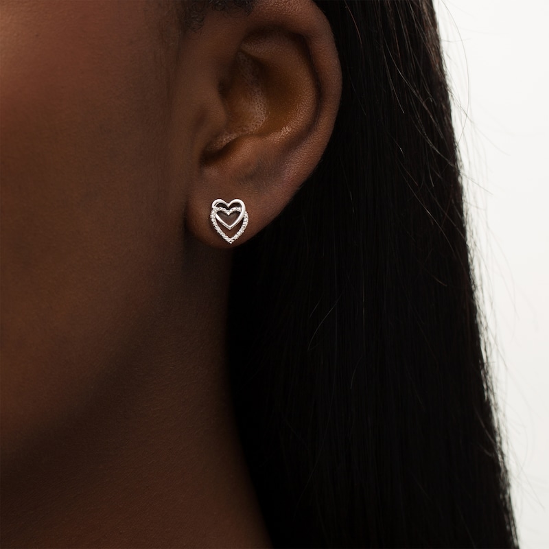 Main Image 2 of Diamond Accent Linear Double Heart Stud Earrings in Sterling Silver