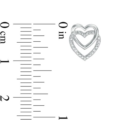 Diamond Accent Linear Double Heart Stud Earrings in Sterling Silver