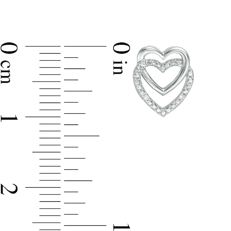 Main Image 3 of Diamond Accent Linear Double Heart Stud Earrings in Sterling Silver