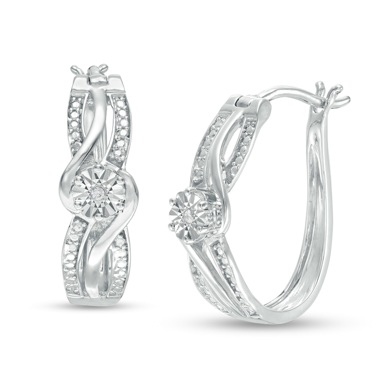 Diamond Accent Bypass Split Row Hoop Earrings in Sterling Silver