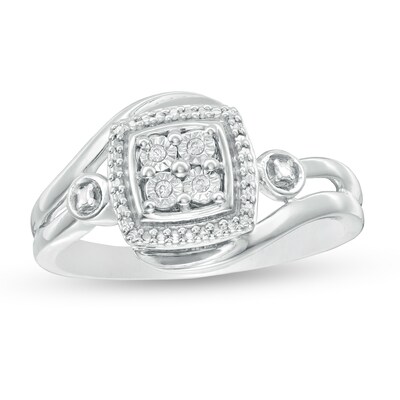 Quad Diamond Accent Cushion Frame Bypass Ring in Sterling Silver
