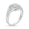 Quad Diamond Accent Cushion Frame Bypass Ring in Sterling Silver
