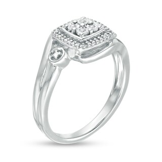 Quad Diamond Accent Cushion Frame Bypass Ring in Sterling Silver