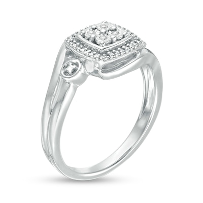 Quad Diamond Accent Cushion Frame Bypass Ring in Sterling Silver