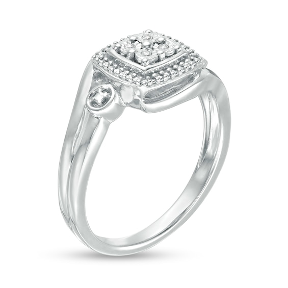 Quad Diamond Accent Cushion Frame Bypass Ring in Sterling Silver