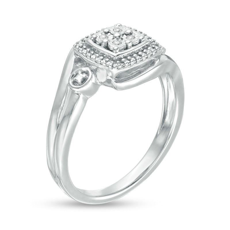 Quad Diamond Accent Cushion Frame Bypass Ring in Sterling Silver