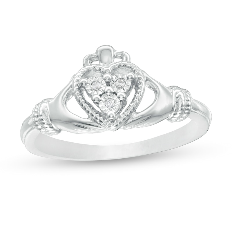 Main Image 1 of Diamond Accent Vintage-Style Claddagh Ring in Sterling Silver