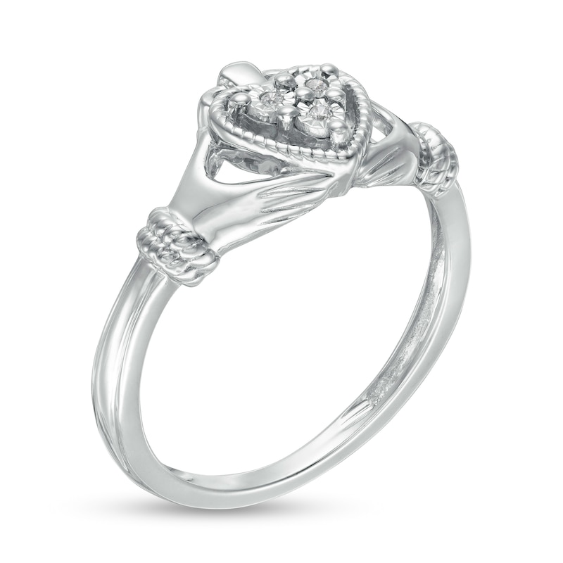 Main Image 3 of Diamond Accent Vintage-Style Claddagh Ring in Sterling Silver
