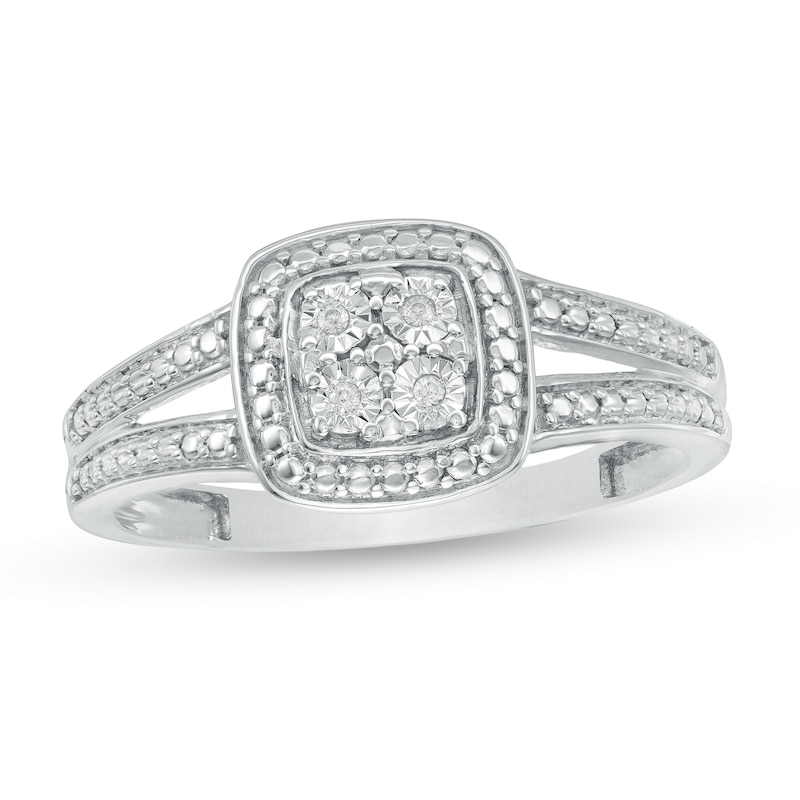 Composite Diamond Accent Cushion Frame Split Shank Ring in Sterling Silver|Peoples Jewellers