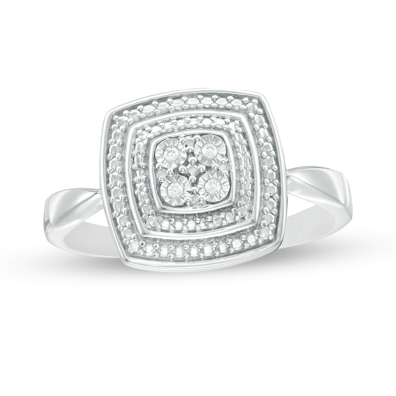 Composite Diamond Accent Bead Cushion Frame Ring in Sterling Silver|Peoples Jewellers