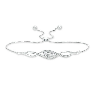 Diamond Accent Three Stone Cascading Flame Bolo Bracelet in Sterling Silver - 9.5"