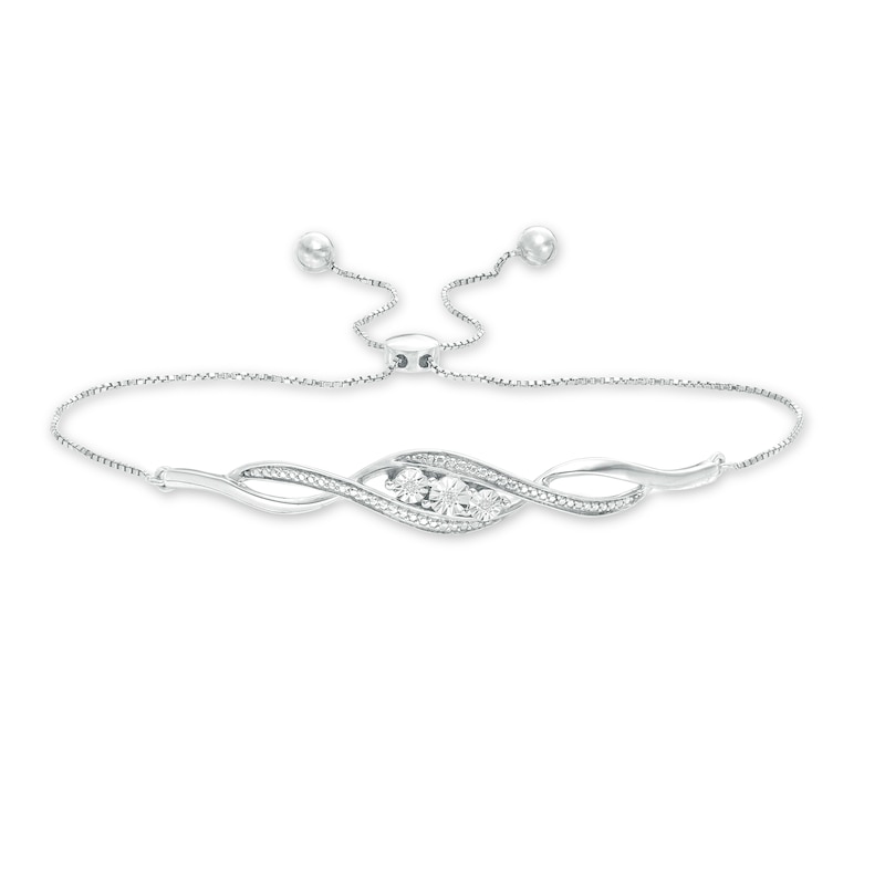 Diamond Accent Three Stone Cascading Flame Bolo Bracelet in Sterling Silver - 9.5"|Peoples Jewellers