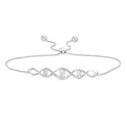 Diamond Accent Three Stone Cascading Infinity Bolo Bracelet in Sterling Silver - 9.5&quot;