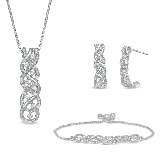 0.30 CT. T.W. Diamond Cascading Braid Three Piece Set in Sterling Silver