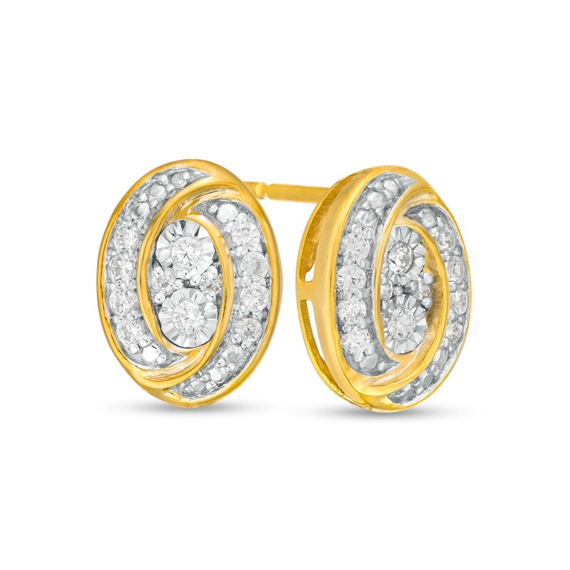 0.145 CT. T.W. Composite Diamond Oval Swirl Frame Stud Earrings in 10K Gold