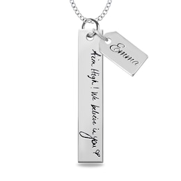 Engravable Your Own Handwriting and Name Tag Charm Vertical Bar Pendant in Sterling Silver (1 Image and Line)