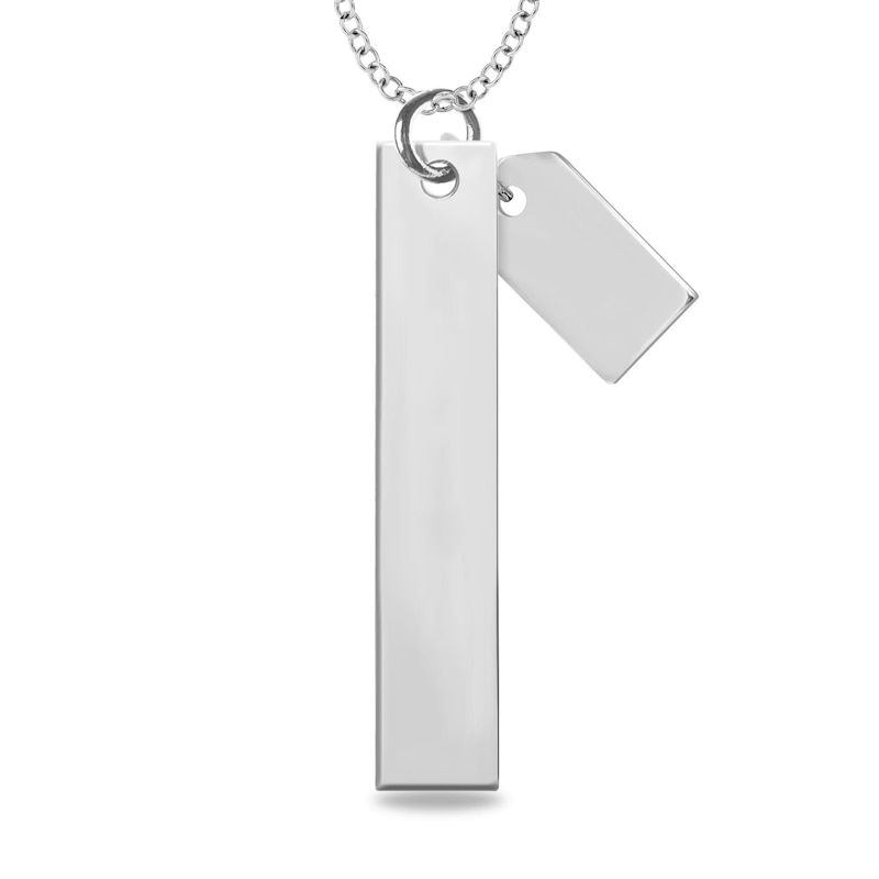 Main Image 3 of Engravable Your Own Handwriting and Name Tag Charm Vertical Bar Pendant in Sterling Silver (1 Image and Line)