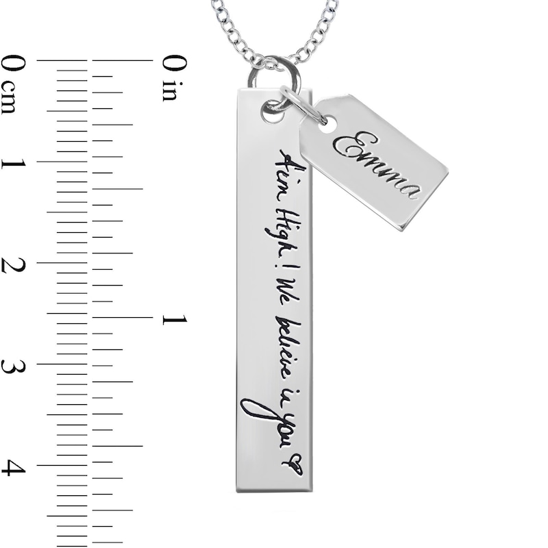 Main Image 4 of Engravable Your Own Handwriting and Name Tag Charm Vertical Bar Pendant in Sterling Silver (1 Image and Line)