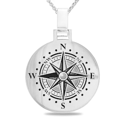 Men's Engravable Compass Disc Pendant in Sterling Silver (1-4 Lines)