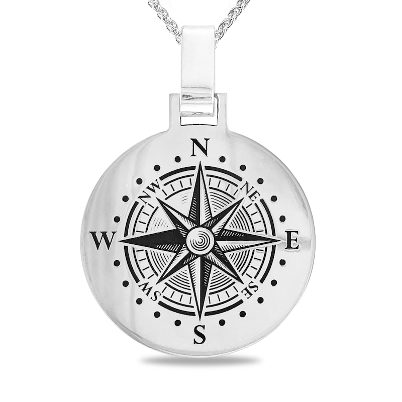 Men's Engravable Compass Disc Pendant in Sterling Silver (1-4 Lines)