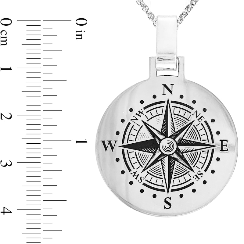 Main Image 3 of Men's Engravable Compass Disc Pendant in Sterling Silver (1-4 Lines)