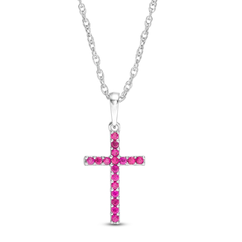 Main Image 1 of Ruby Cross Pendant in 10K White Gold