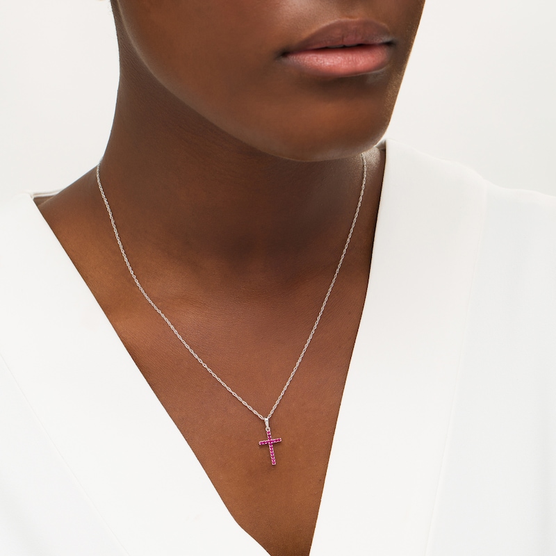 Main Image 2 of Ruby Cross Pendant in 10K White Gold