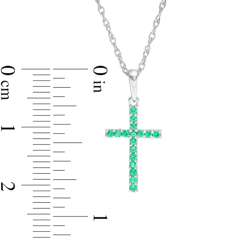 Main Image 2 of Emerald Cross Pendant in 10K White Gold
