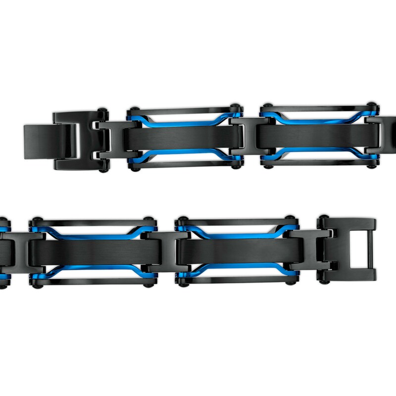 Main Image 2 of Multi-Finish Dog Tag, Cross Pendant and Link Chain Bracelet Set in Stainless Steel with Black and Blue IP - 24"